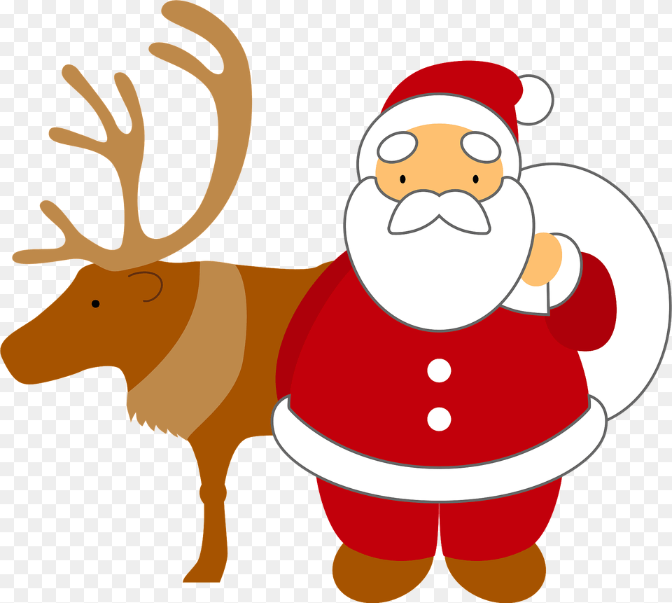 Santa Claus And Reindeer Clipart, Animal, Deer, Mammal, Wildlife Free Png