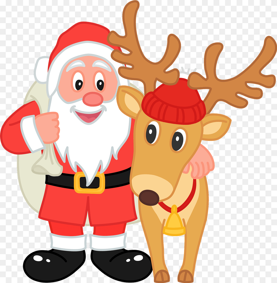 Santa Claus And Reindeer Clipart, Animal, Deer, Elf, Mammal Free Png Download
