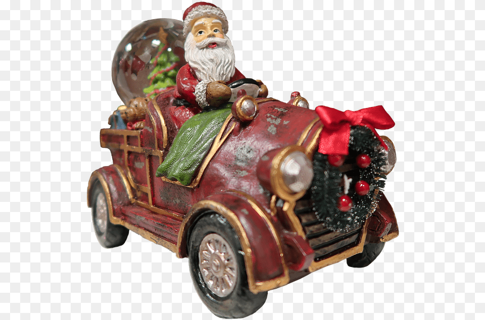 Santa Claus Auto Christmas Nicholas Gifts Figure Santa Claus, Figurine, Machine, Wheel, Car Png Image