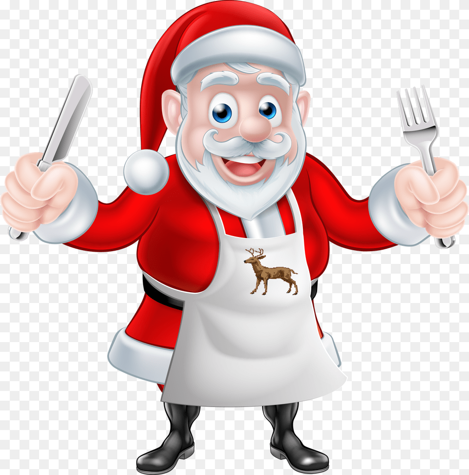Santa Claus Chef Cooking Christmas Santa Chef, Cutlery, Fork, Baby, Person Png