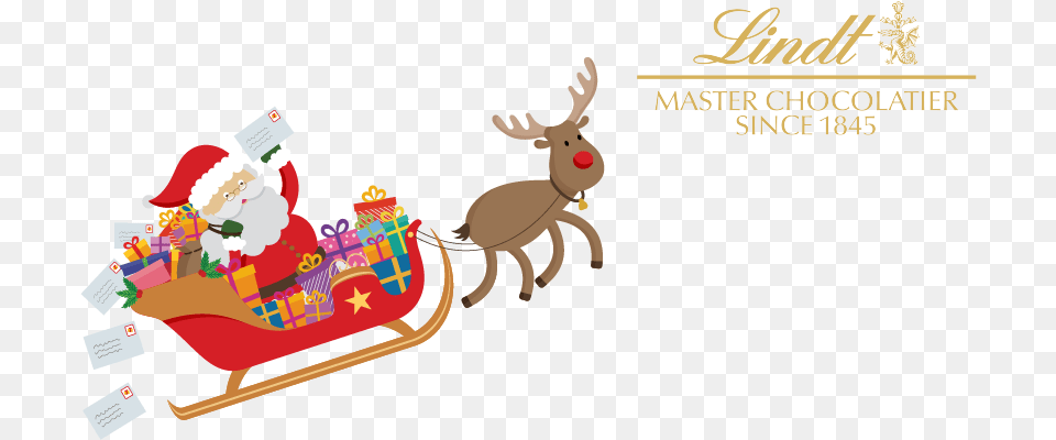 Santa Claus Christmas Gift Reindeer Christmas Gift Lindt Santa With Sleigh, Animal, Deer, Mammal, Wildlife Free Transparent Png