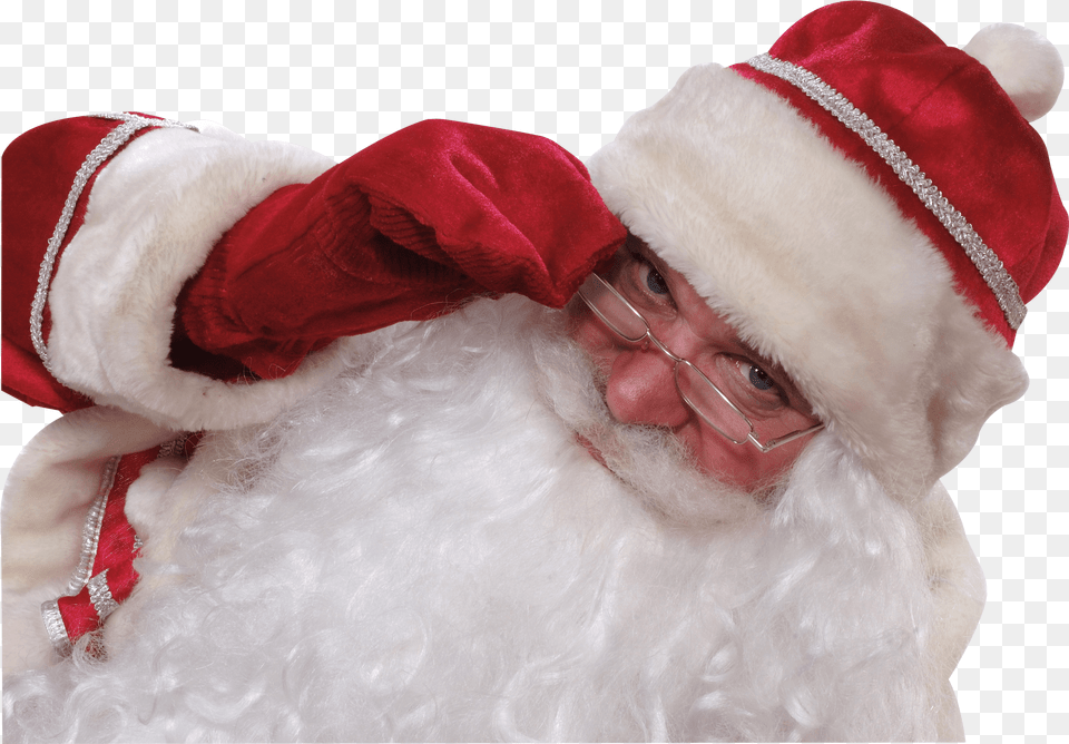 Santa Claus Close Up Transparent Real Transparent Santa, Baby, Person, Accessories, Glasses Png