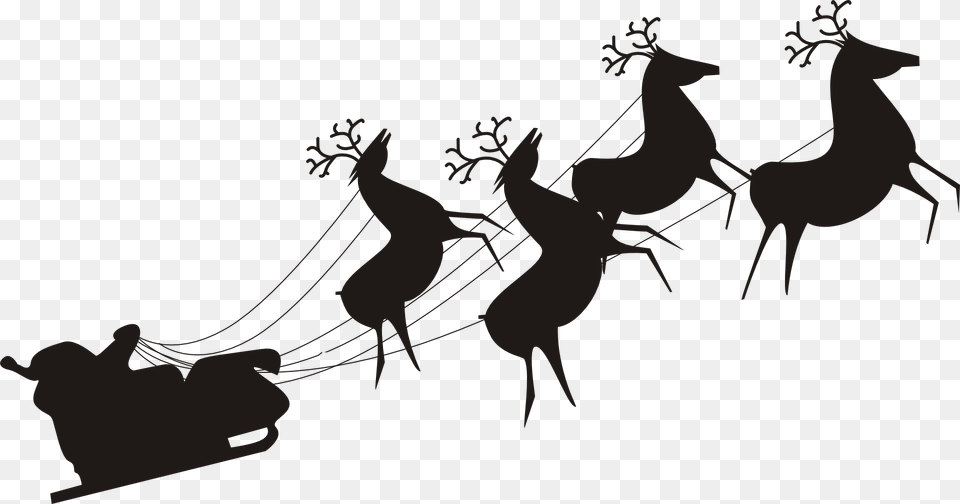 Santa Claus Flying Clipart, Silhouette, Animal, Antelope, Deer Free Png
