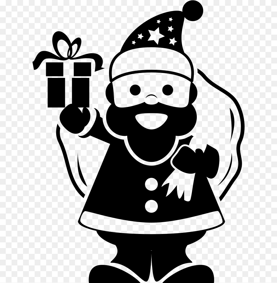 Santa Claus Holding Gifts Bag On His Back And Ringing Santa Claus Icon, Stencil, Baby, Person, Face Free Transparent Png