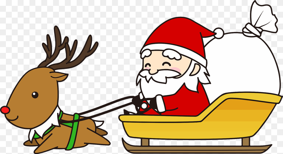 Santa Claus In A Sleigh Pulled By Reindeer Clipart, Baby, Person, Face, Head Png