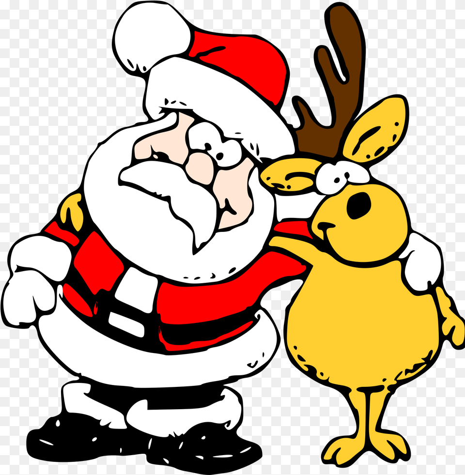 Santa Claus Is Coming To Town Santa And Reindeer Cartoon, Baby, Person, Animal, Beak Free Png Download