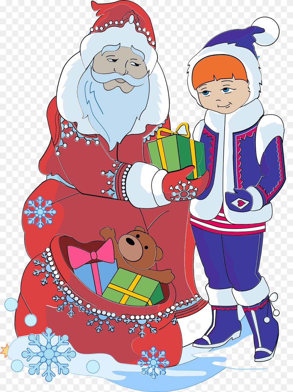 Santa Claus Is Giving A Present To A Girl Clipart, Baby, Person, Face, Head Free Png