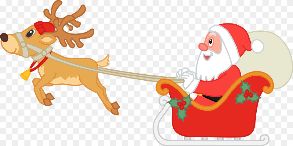 Santa Claus Is In A Sleigh Pulled By Reindeer Clipart, Baby, Person, Animal, Canine Free Png Download