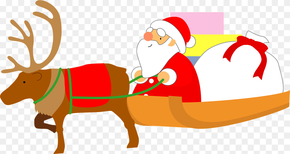 Santa Claus Is In A Sleigh Pulled By Reindeer Clipart, Outdoors, Nature, Baby, Person Png
