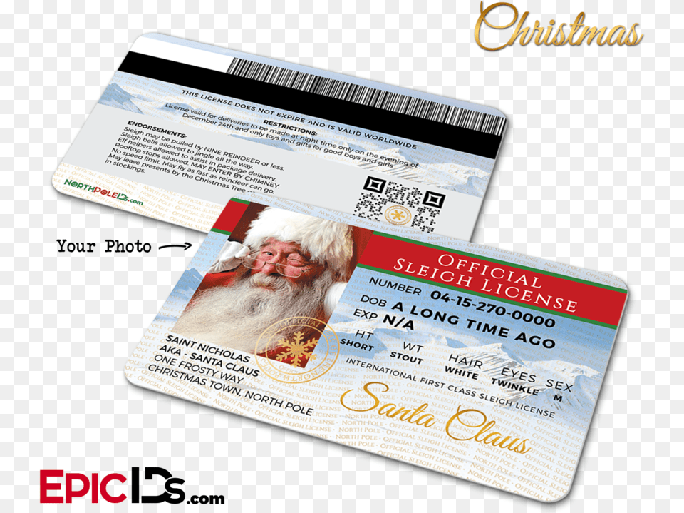 Santa Claus Official Sleigh License Photo Personalized Department Of Mutant Affairs, Text, Person, Man, Male Free Png