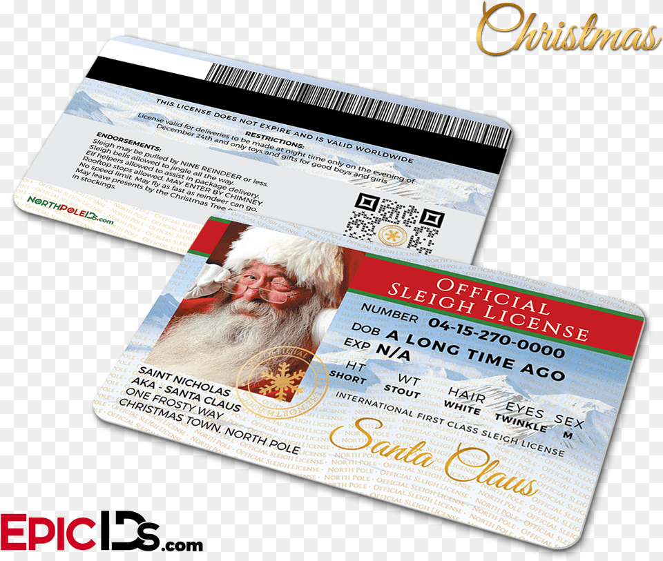 Santa Claus Official Sleigh Licenseclass Elf Id, Text, Person, Man, Male Free Png Download