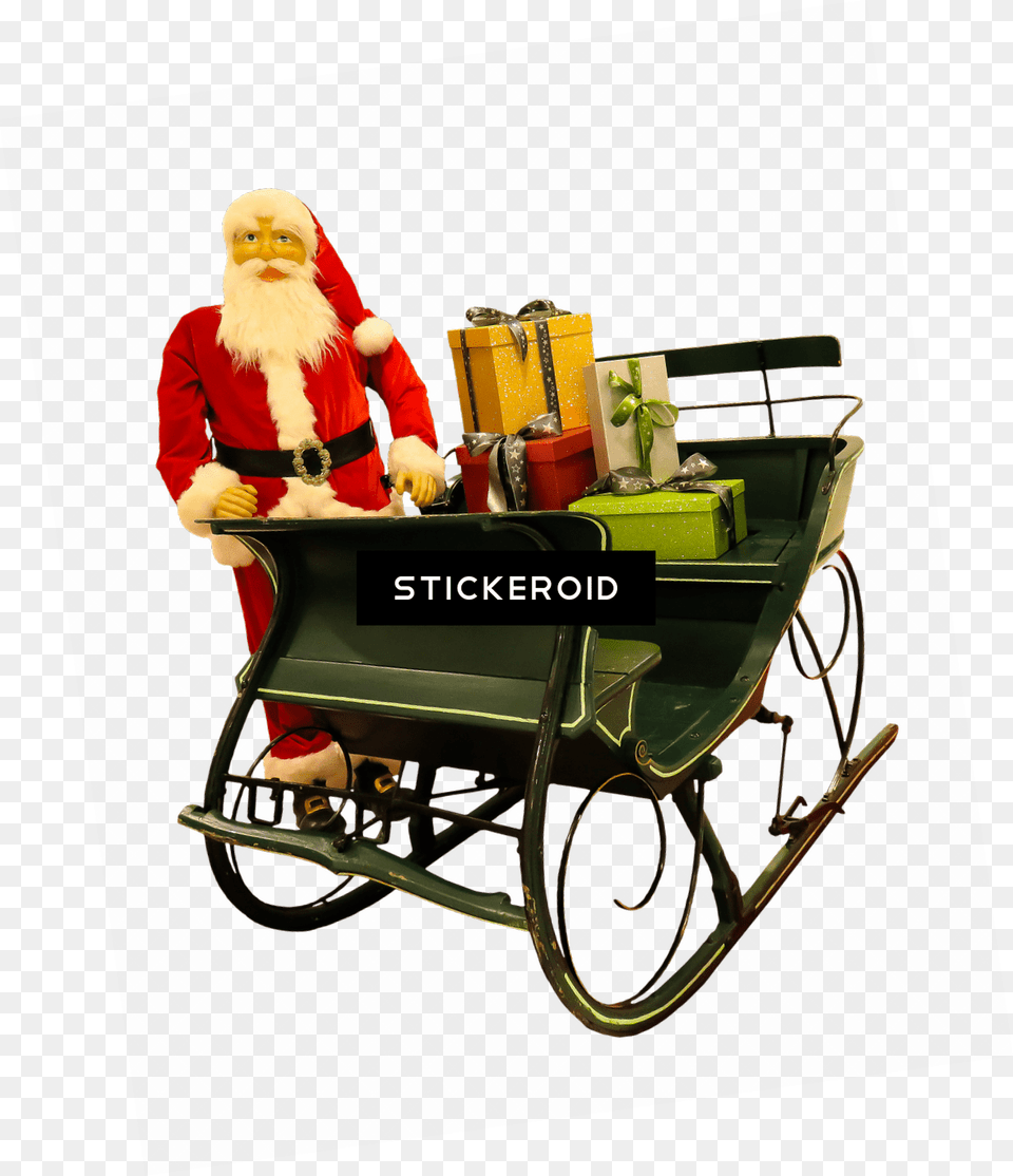 Santa Claus Puppet Next To Sleigh, Baby, Person, Clothing, Glove Png