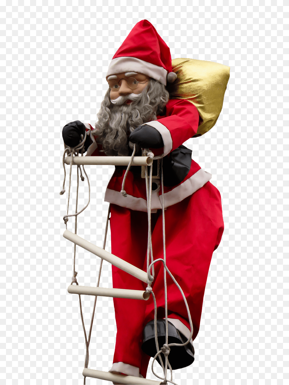 Santa Claus Puppet On Ladder, Adult, Male, Man, Person Free Transparent Png