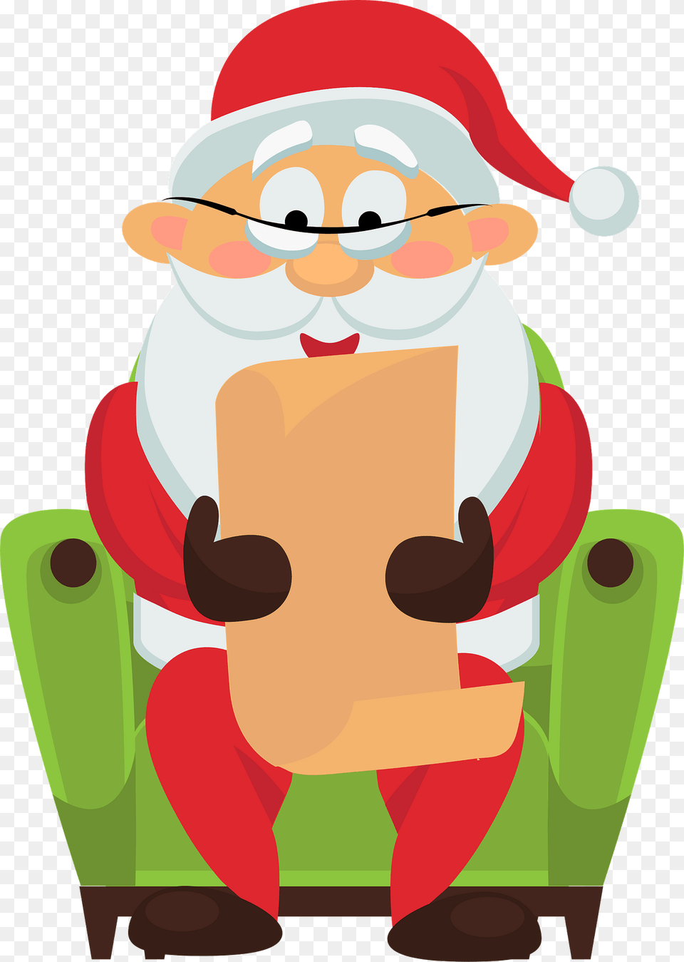 Santa Claus Reading A Letter In The Armchair Clipart, Baby, Person, Elf Free Png Download