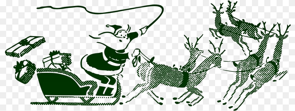 Santa Claus Riding Reindeer Sled Drawing Cartoon, Green, Art Free Png