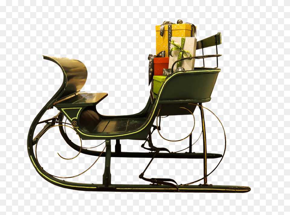 Santa Claus Sleigh Presents On Seat, Furniture, Carriage, Transportation, Vehicle Free Png Download