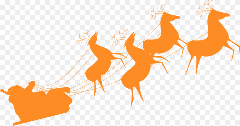 Santa Claus Sleigh With Reindeers Silhouette, Animal, Deer, Mammal, Wildlife Free Png Download