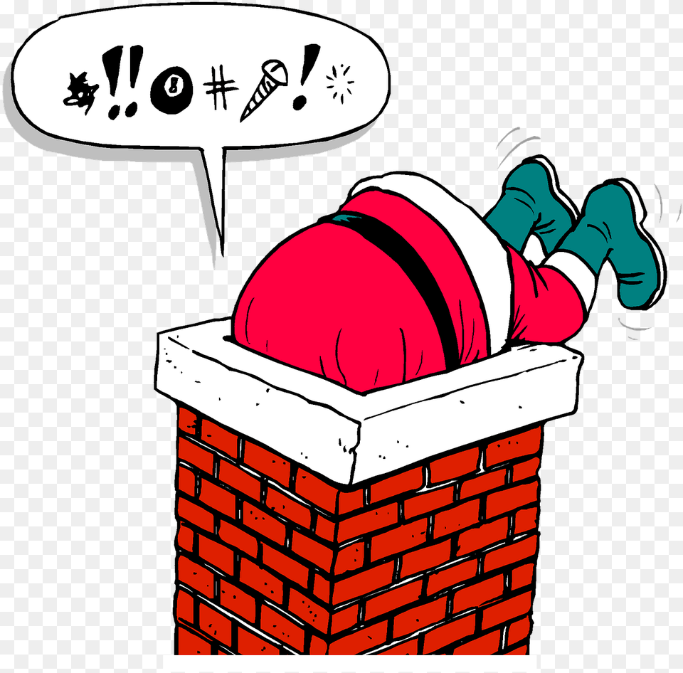 Santa Claus Stuck In Chimney, Brick, Book, Comics, Publication Free Png Download