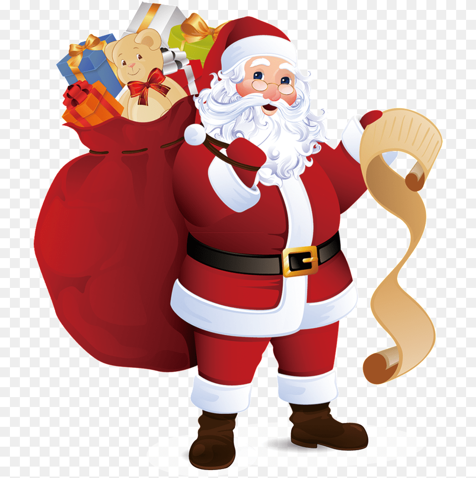 Santa Claus Transparent Decorative Carrying A Gift Christmas Santa Claus, Elf, Baby, Person, Face Png