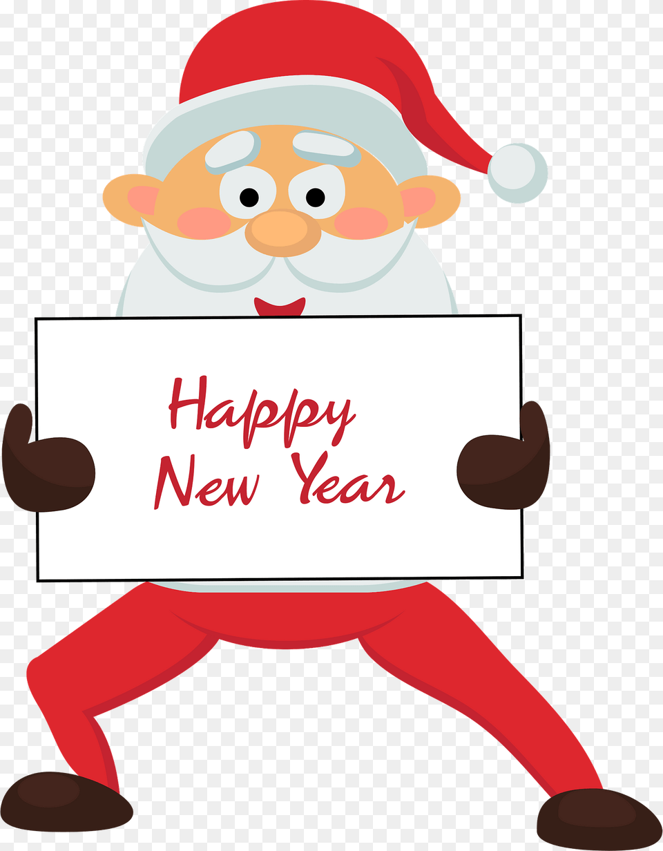 Santa Claus With A Board Happy New Year Clipart, People, Person, Elf, Business Card Free Png
