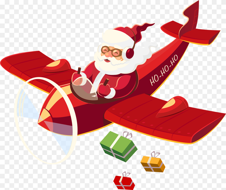 Santa Claus With Plane Clipart Flying Santa Flying Transparent, Dynamite, Weapon Png Image