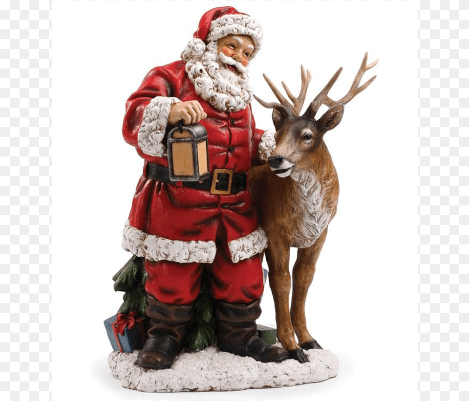 Santa Claus With Reindeer Santa With A Reindeer, Figurine, Person, Animal, Deer Free Png Download