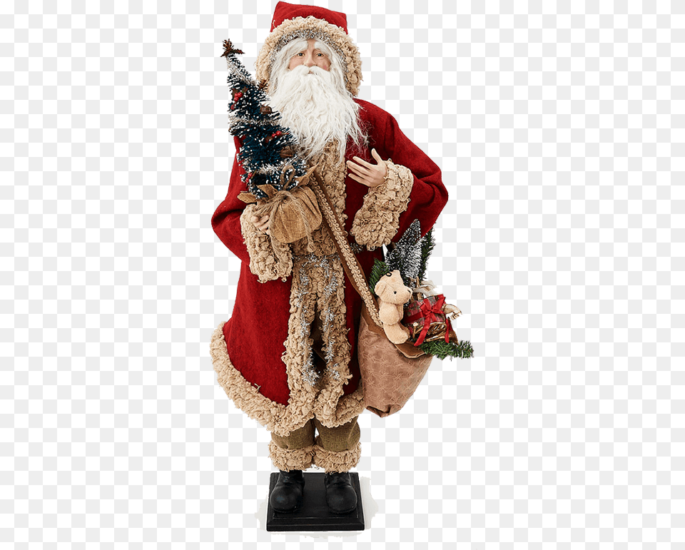 Santa Claus With Tree And Gift Bag Santa Claus, Adult, Wedding, Person, Woman Free Png