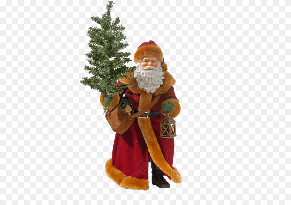 Santa Claus With Tree And Lantern Santa Claus, Baby, Person, Plant, Figurine Free Transparent Png