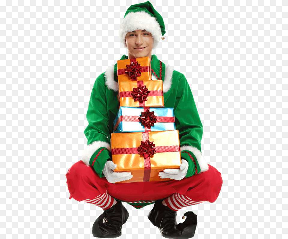 Santa Elf Christmas Day Full Size Image Costume Hat, Clothing, Person, Glove Free Png Download