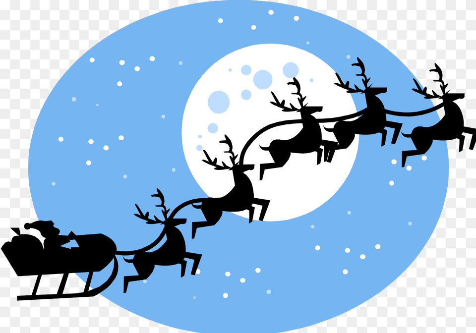 Santa Flying Reindeer Clip Art, Nature, Outdoors, Snow, Animal Free Transparent Png