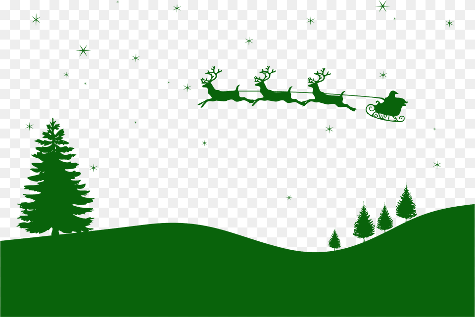 Santa Flying Silhouette, Green, Plant, Tree, Conifer Free Png Download