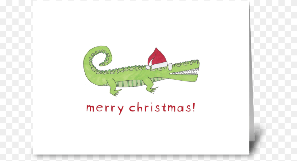 Santa Gator Greeting Card Gator With Santa Hat, Animal, Lizard, Reptile, Green Lizard Free Png