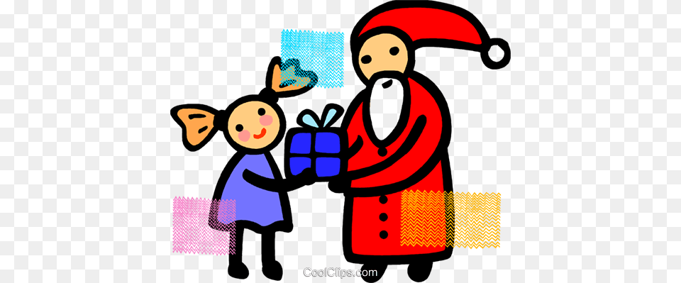 Santa Giving A Gift To A Girl Royalty Vector Clip Art, Clothing, Coat, People, Person Png