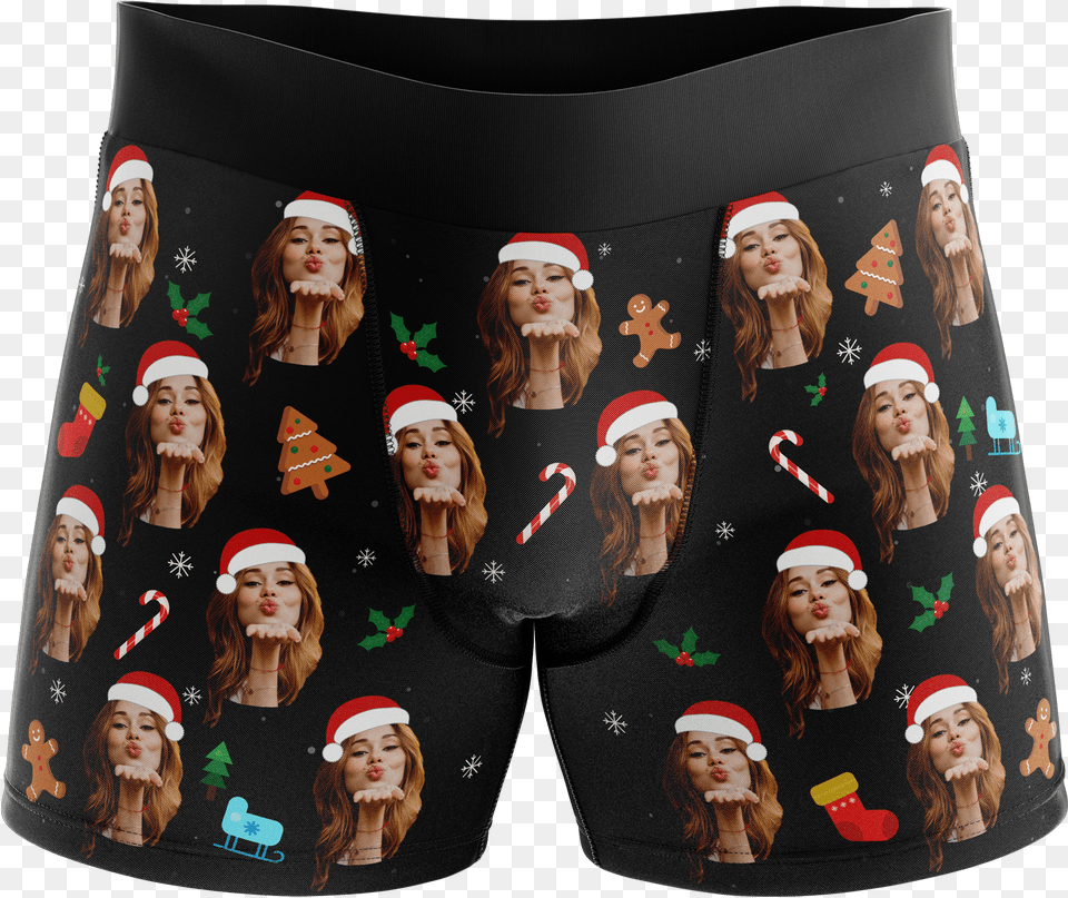 Santa Hat Black Boxers Face Christmas, Shorts, Clothing, Adult, Person Free Png Download
