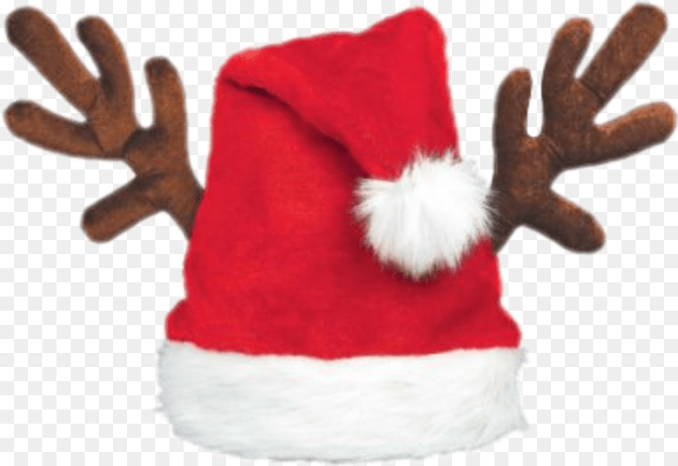 Santa Hat With Reindeer Antlers, Clothing, Glove, Plush, Toy Png