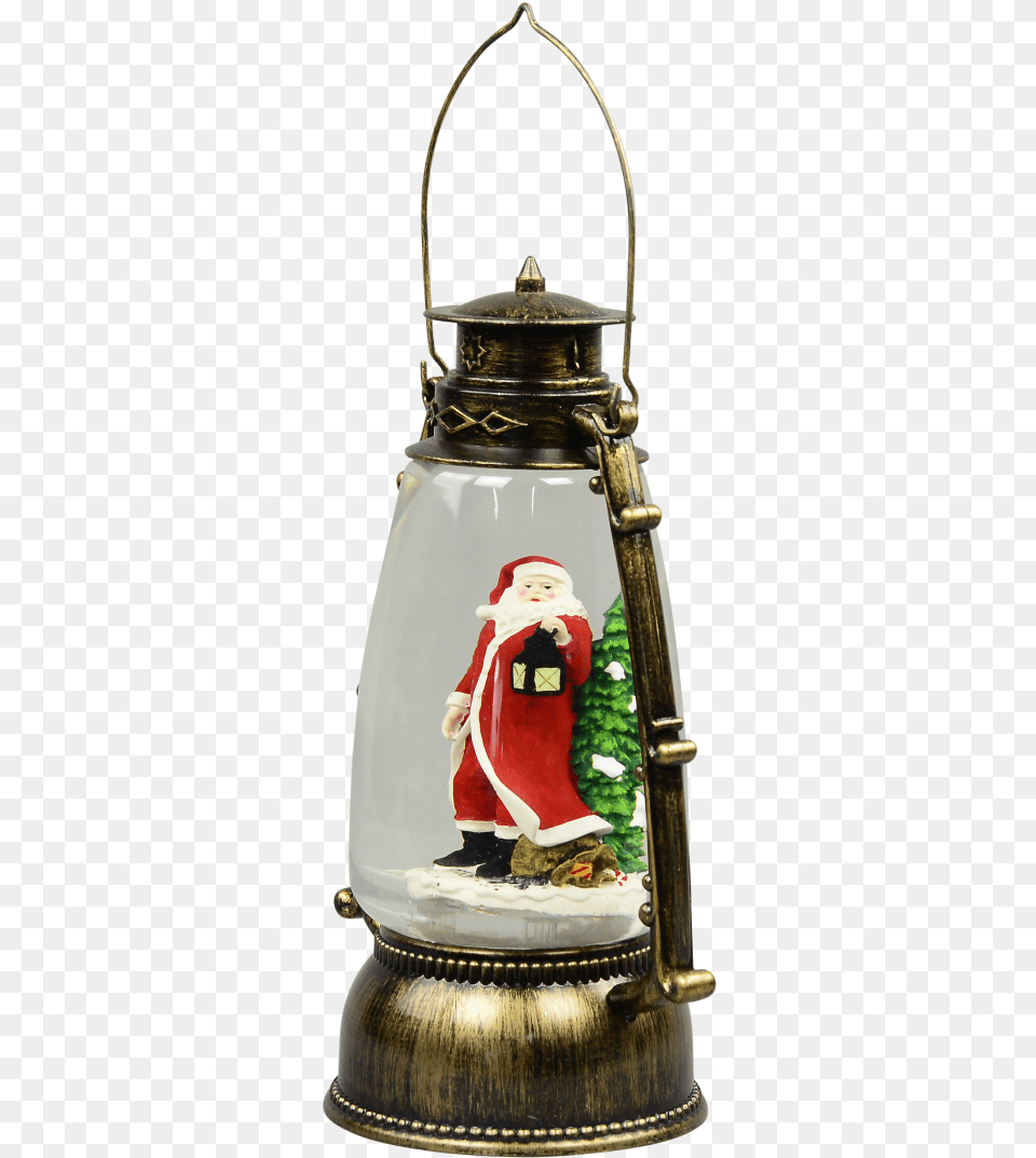 Santa In Antique Look Hurricane Lantern Snow Globe Brass, Lamp, Baby, Person, Clothing Png Image