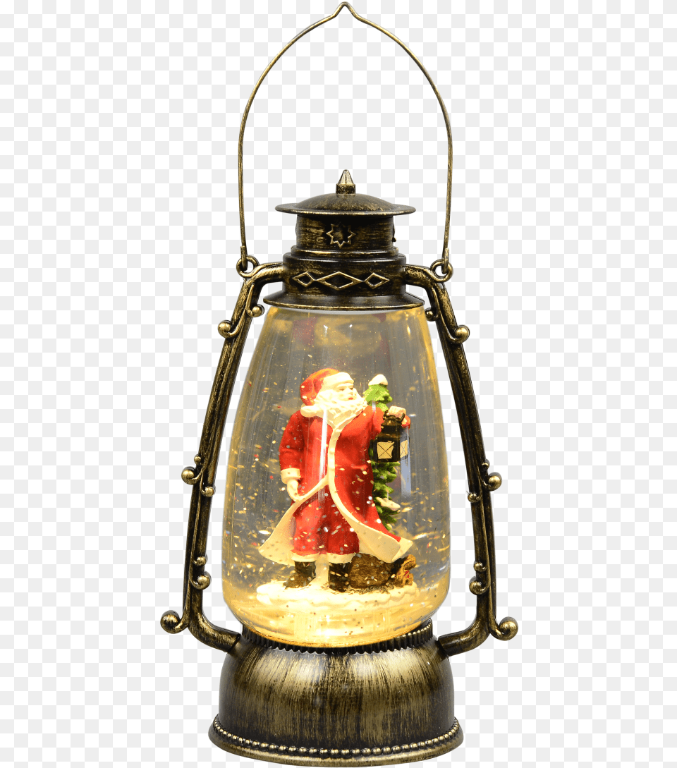 Santa In Antique Look Hurricane Lantern Snow Globe Christmas Day, Lamp, Baby, Person, Clothing Free Png Download