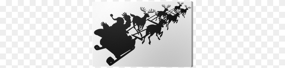 Santa In His Christmas Sled Or Sleigh Silhouette Canvas Reindeer And Sleigh Silhouette Clipart, Outdoors, Nature, Animal, Canine Free Png Download