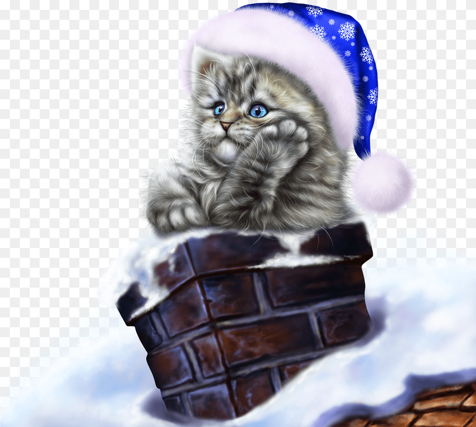 Santa Kitty In Chimney Fajne Kartki Na Cay Tydzie, Animal, Cat, Kitten, Mammal Free Transparent Png