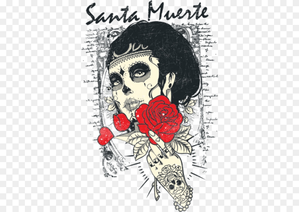 Santa Muerte Rose Poster Mini By Tshirt Factory, Flower, Plant, Book, Publication Free Png Download