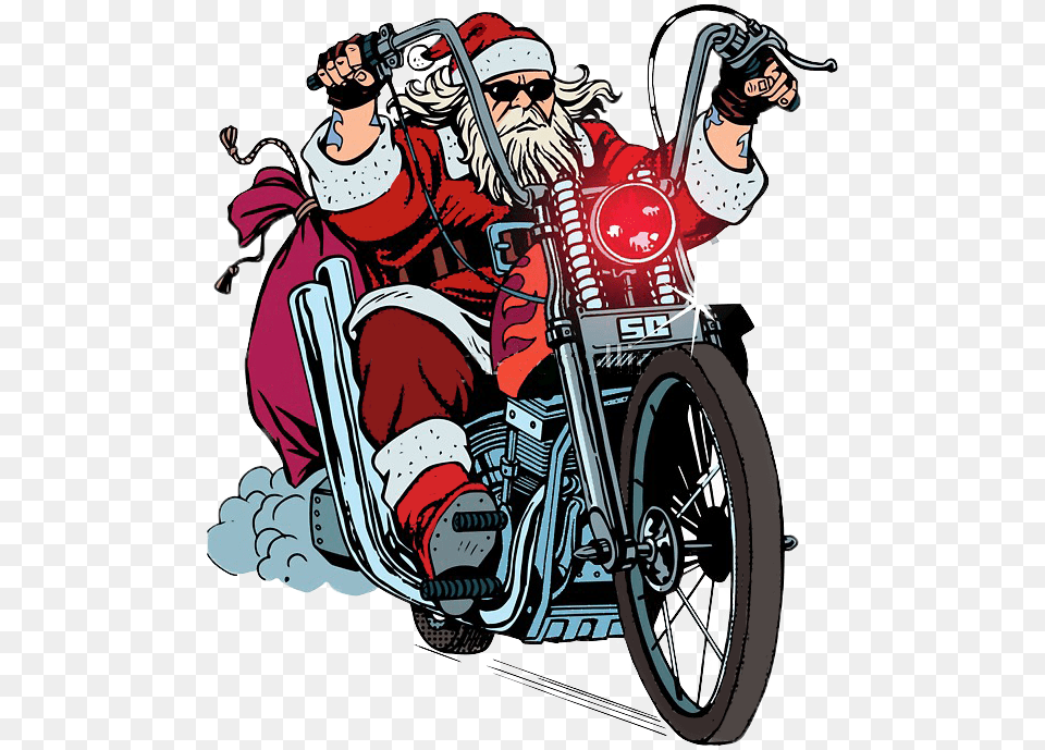 Santa On A Motorcycle, Wheel, Machine, Book, Comics Png