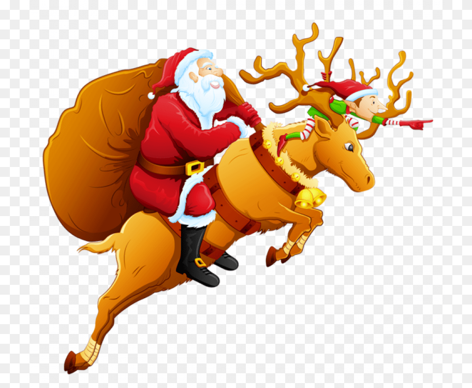Santa On A Reindeer, People, Person, Baby, Animal Free Png