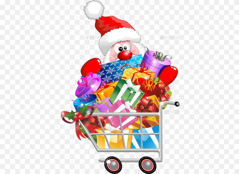 Santa On Shopping Cart Santa And Reindeer Shopping, Shopping Cart, Dynamite, Weapon, Performer Free Png Download