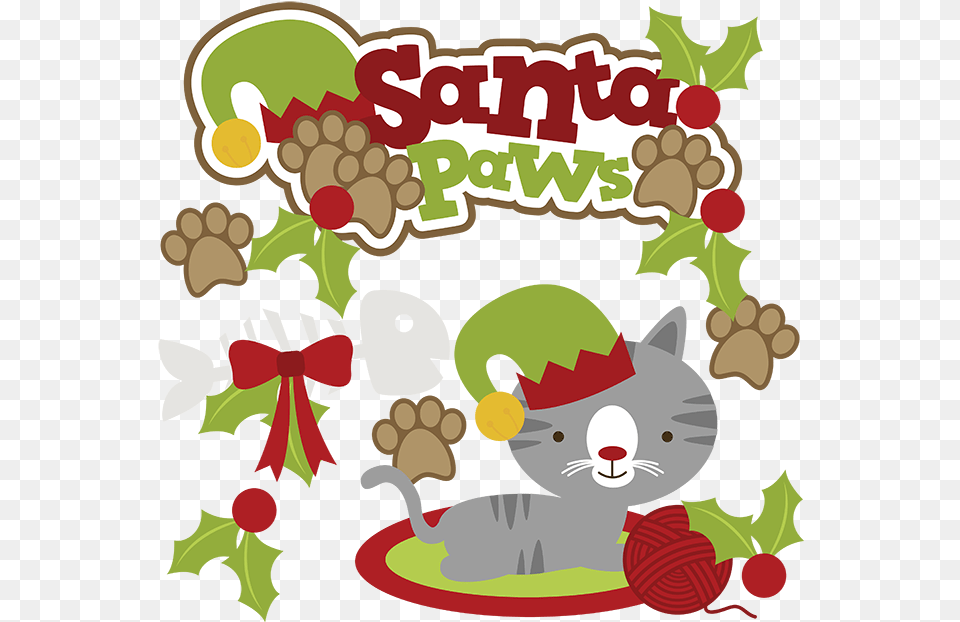 Santa Paws Svg Cat Clipart Cute Clip Art Cats Christmas Tree Clip Art, Food, Lunch, Meal, Fruit Free Png Download