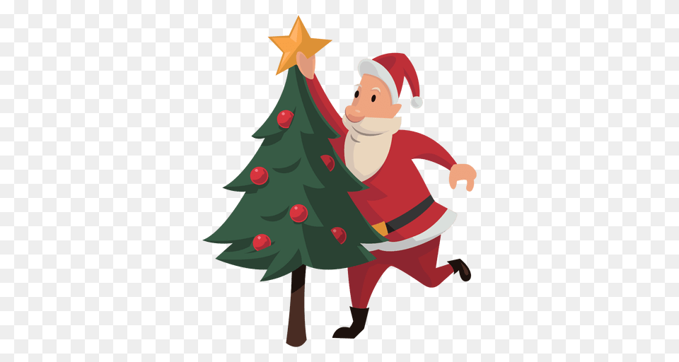 Santa Putting Christmas Star Cartoon, Elf, Baby, Person, Christmas Decorations Free Png