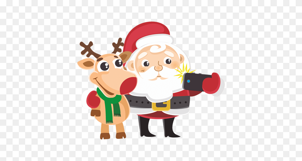 Santa Reindeer Capturing Selfie, Baby, Person, Animal, Bear Png Image