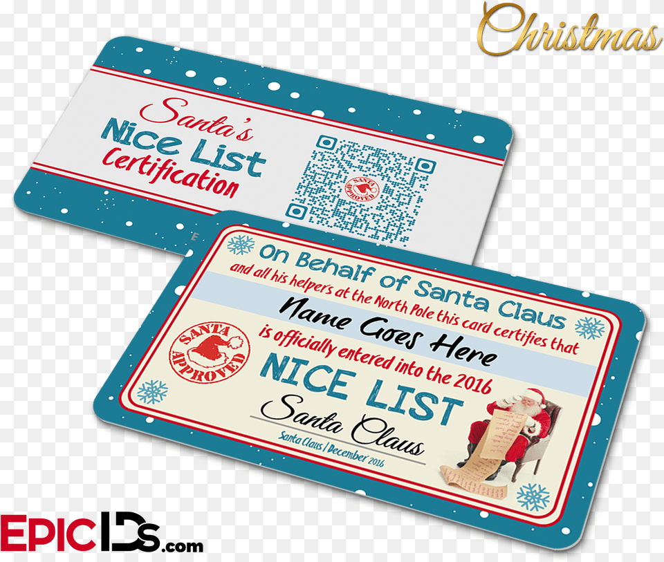 Santa S Nice List Name Card Christmas Santa Nice List Card, Text, Baby, Person, Qr Code Free Png Download
