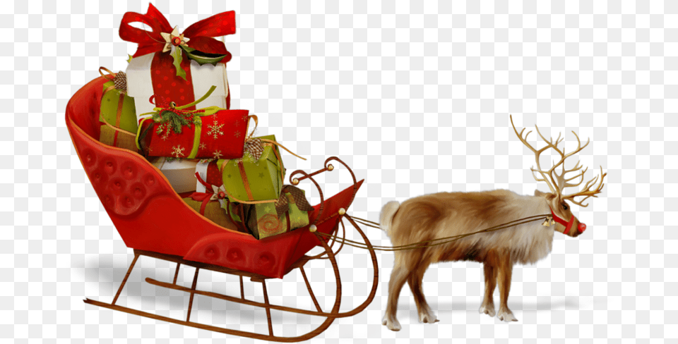 Santa Sleigh Christmas Card Frame, Outdoors, Animal, Deer, Mammal Free Png