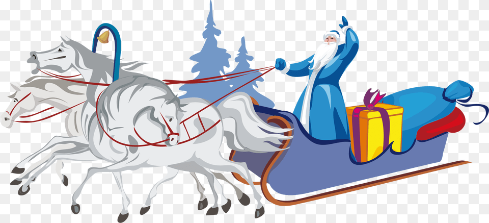Santa Sleigh Ded Moroz Na Sanyah S Loshadmi, Adult, Person, Woman, Female Free Png