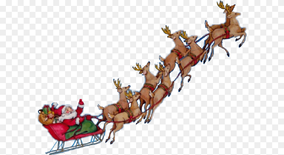 Santa Sleigh Flying Reindeer, Outdoors, Baby, Person, Nature Free Png